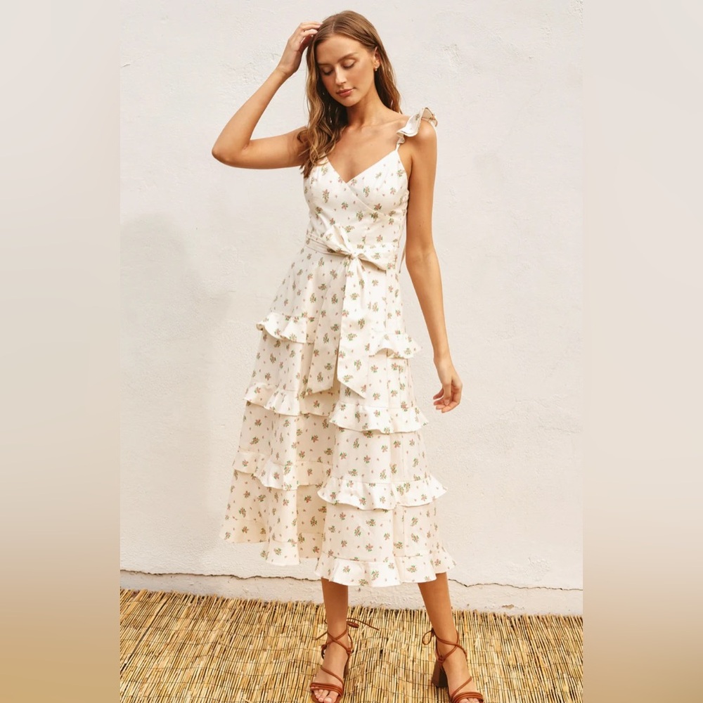 Floral tiered dress with tie up bows